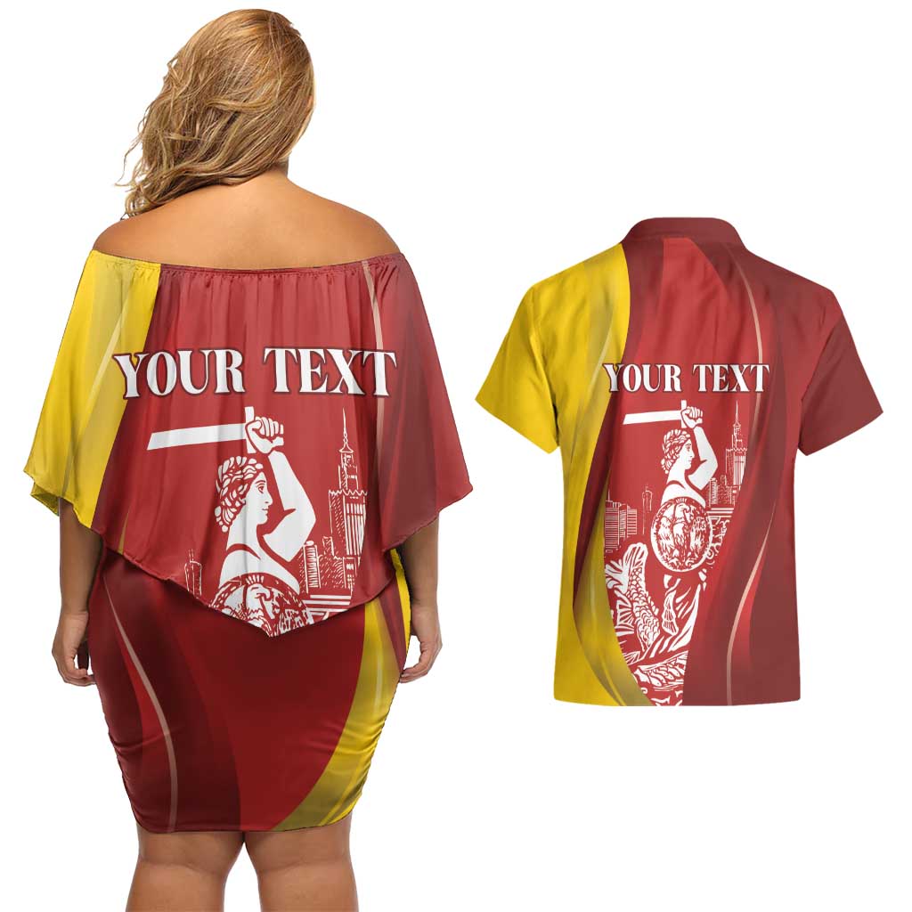 Warsaw Capital of Poland Personalized Couples Matching Off Shoulder Short Dress and Hawaiian Shirt Syrenka Warszawska Sporty Style