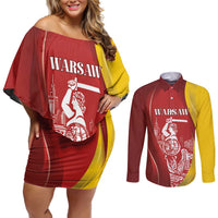 Warsaw Capital of Poland Personalized Couples Matching Off Shoulder Short Dress and Long Sleeve Button Shirt Syrenka Warszawska Sporty Style