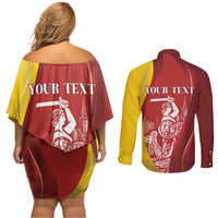 Warsaw Capital of Poland Personalized Couples Matching Off Shoulder Short Dress and Long Sleeve Button Shirt Syrenka Warszawska Sporty Style