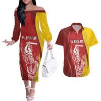 Warsaw Capital of Poland Personalized Couples Matching Off The Shoulder Long Sleeve Dress and Hawaiian Shirt Syrenka Warszawska Sporty Style