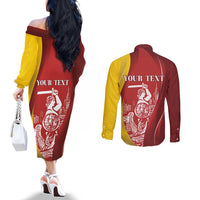 Warsaw Capital of Poland Personalized Couples Matching Off The Shoulder Long Sleeve Dress and Long Sleeve Button Shirt Syrenka Warszawska Sporty Style