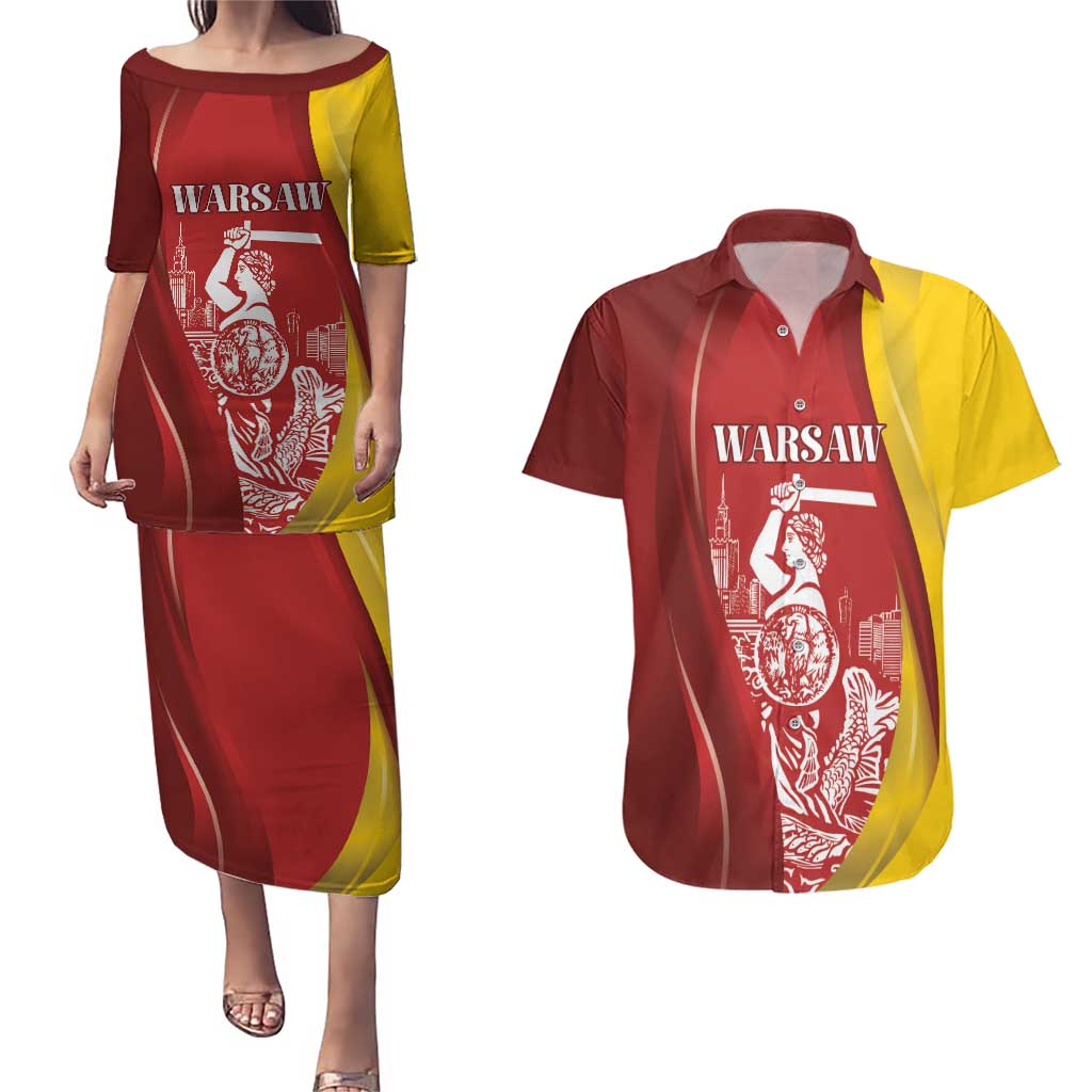 Warsaw Capital of Poland Personalized Couples Matching Puletasi and Hawaiian Shirt Syrenka Warszawska Sporty Style
