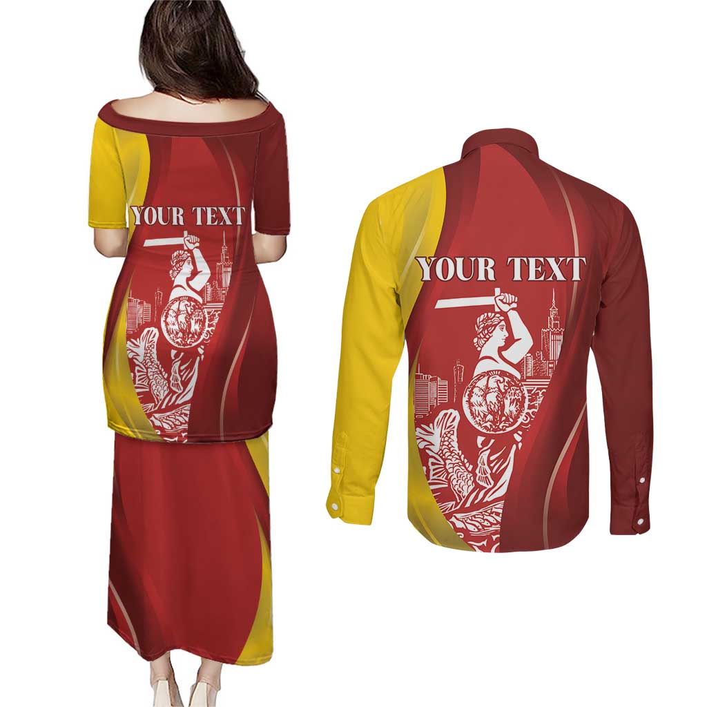 Warsaw Capital of Poland Personalized Couples Matching Puletasi and Long Sleeve Button Shirt Syrenka Warszawska Sporty Style