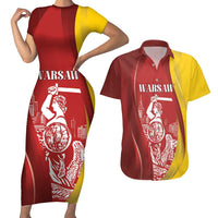 Warsaw Capital of Poland Personalized Couples Matching Short Sleeve Bodycon Dress and Hawaiian Shirt Syrenka Warszawska Sporty Style