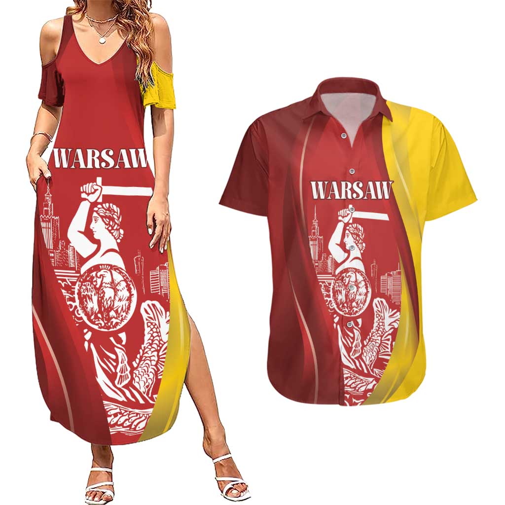 Warsaw Capital of Poland Personalized Couples Matching Summer Maxi Dress and Hawaiian Shirt Syrenka Warszawska Sporty Style