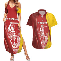 Warsaw Capital of Poland Personalized Couples Matching Summer Maxi Dress and Hawaiian Shirt Syrenka Warszawska Sporty Style