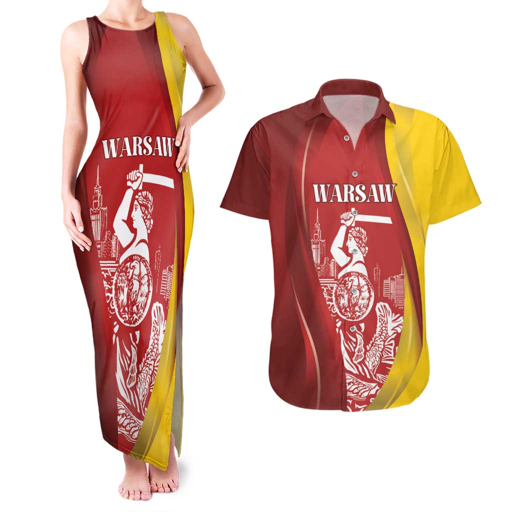 Warsaw Capital of Poland Personalized Couples Matching Tank Maxi Dress and Hawaiian Shirt Syrenka Warszawska Sporty Style