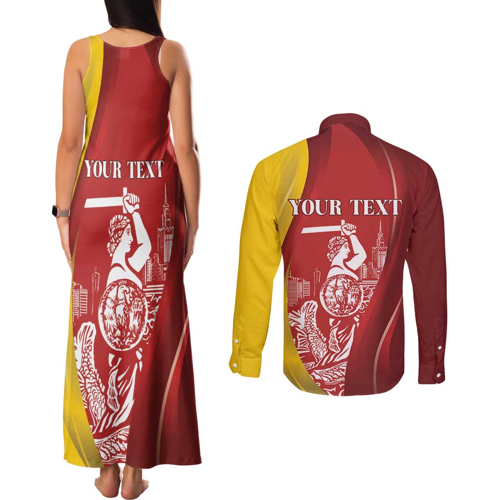 Warsaw Capital of Poland Personalized Couples Matching Tank Maxi Dress and Long Sleeve Button Shirt Syrenka Warszawska Sporty Style