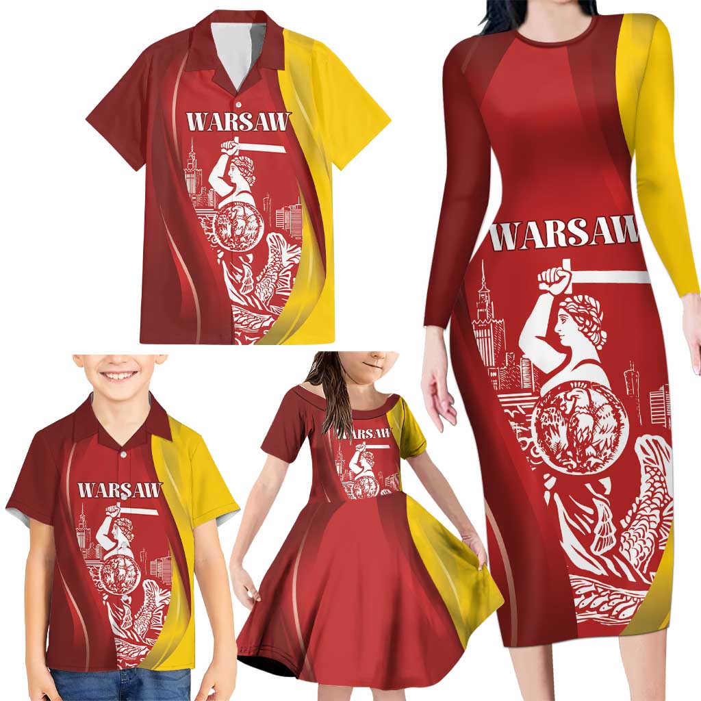 Warsaw Capital of Poland Personalized Family Matching Long Sleeve Bodycon Dress and Hawaiian Shirt Syrenka Warszawska Sporty Style