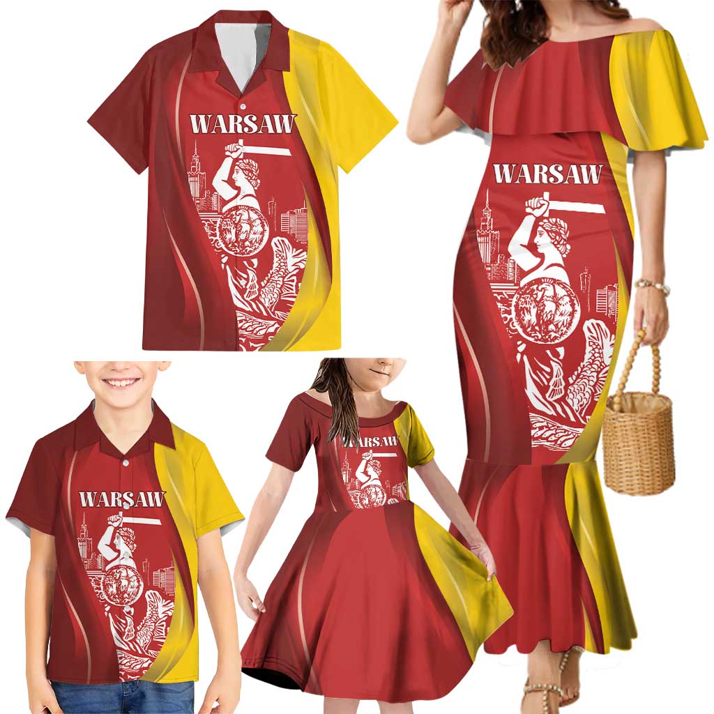 Warsaw Capital of Poland Personalized Family Matching Mermaid Dress and Hawaiian Shirt Syrenka Warszawska Sporty Style