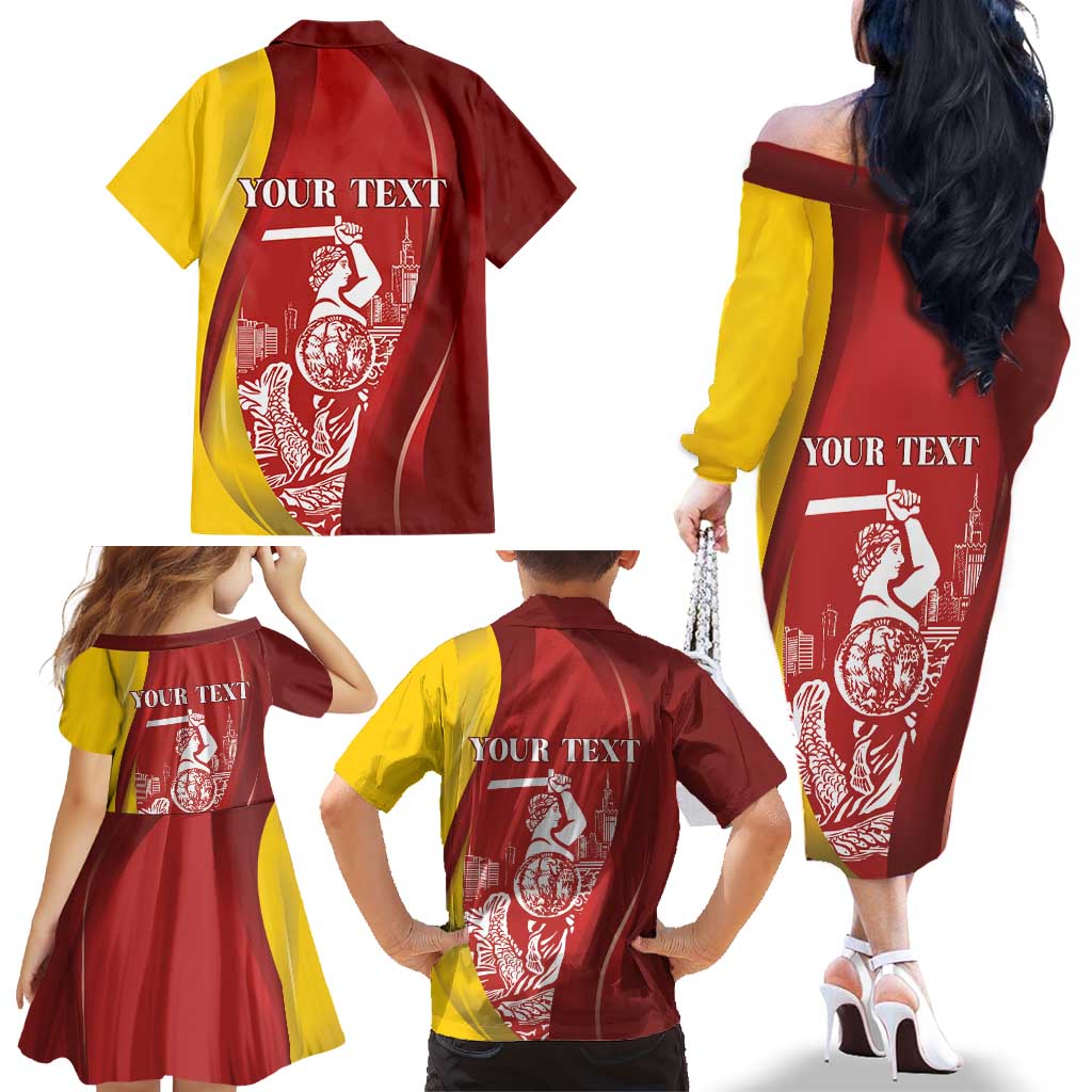 Warsaw Capital of Poland Personalized Family Matching Off The Shoulder Long Sleeve Dress and Hawaiian Shirt Syrenka Warszawska Sporty Style