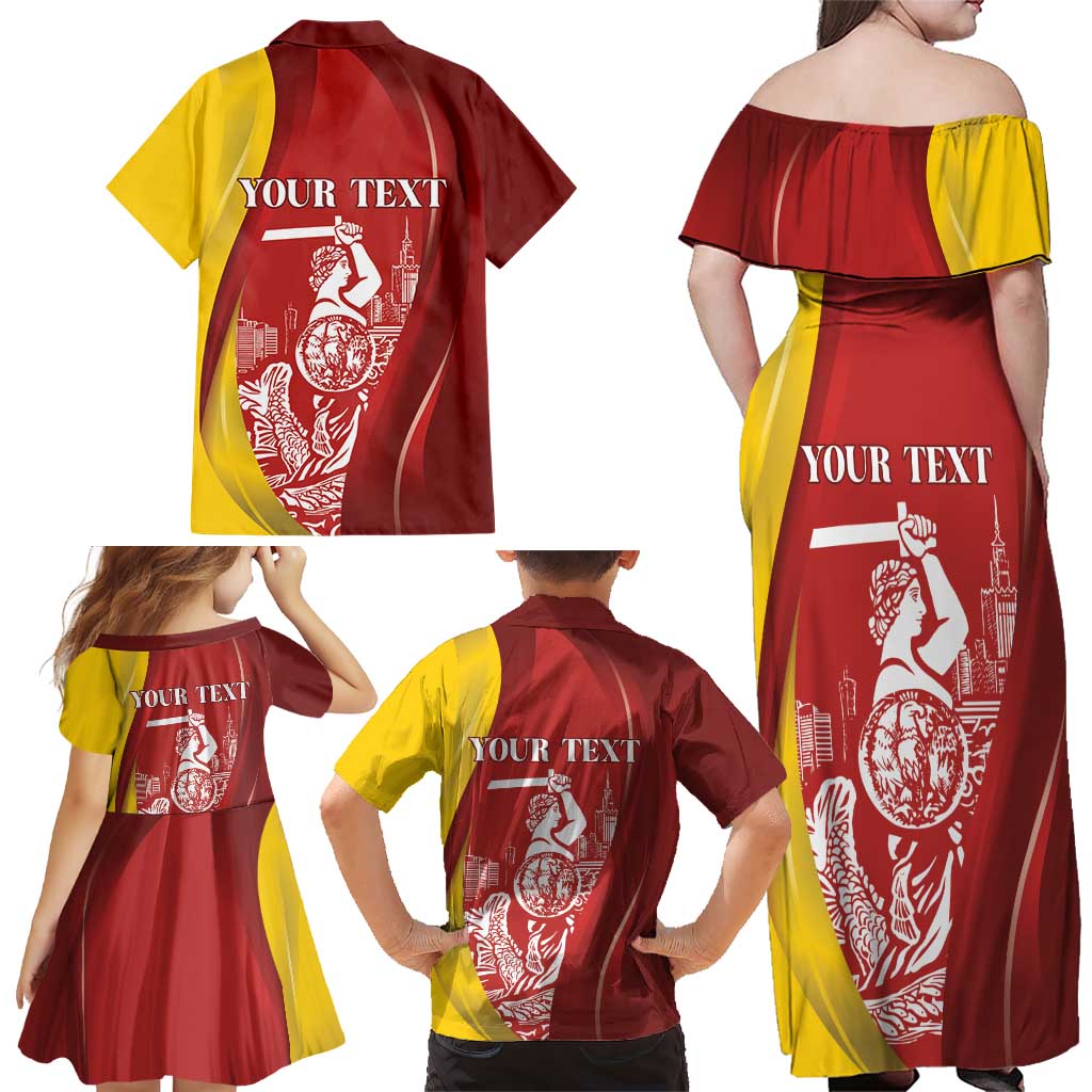Warsaw Capital of Poland Personalized Family Matching Off Shoulder Maxi Dress and Hawaiian Shirt Syrenka Warszawska Sporty Style