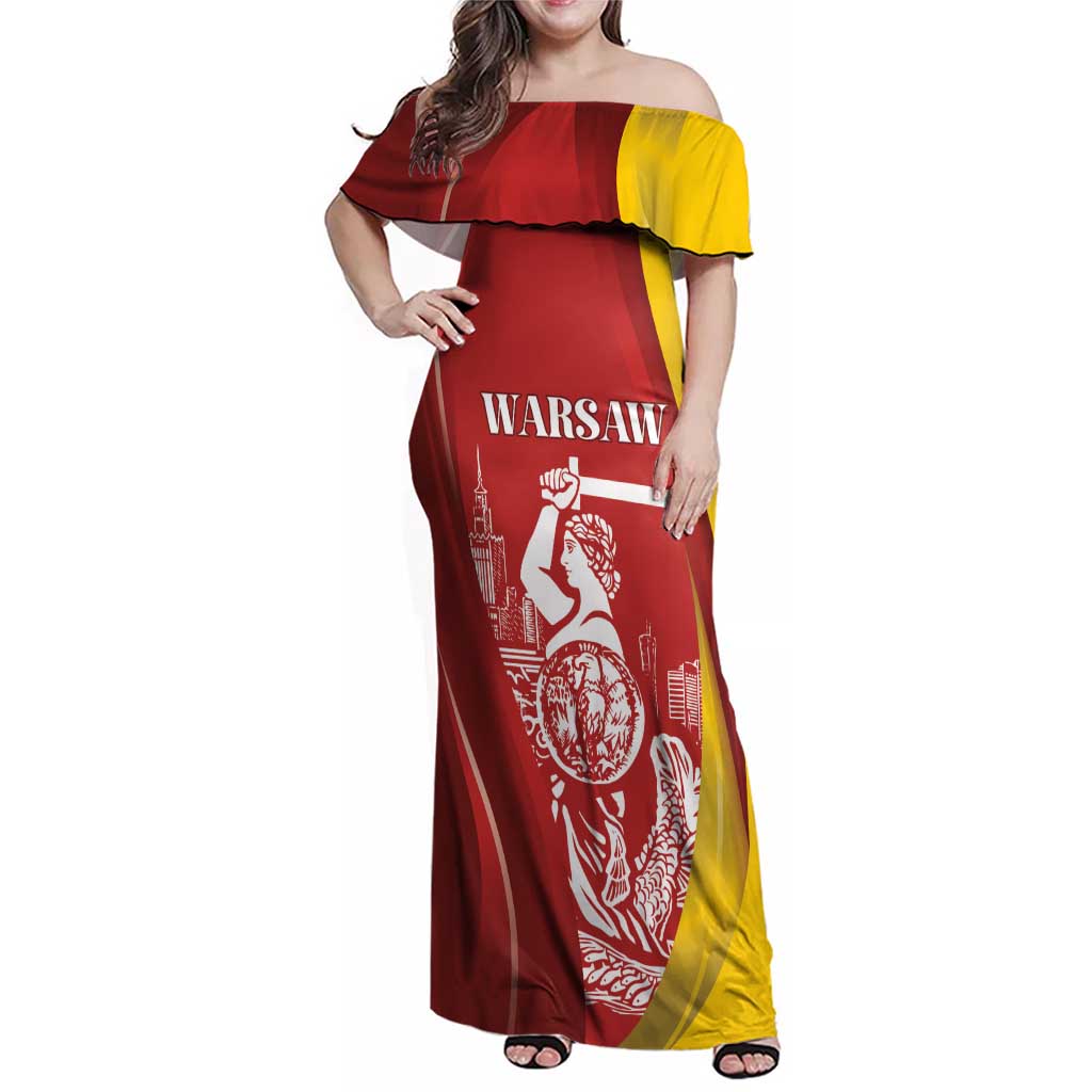 Warsaw Capital of Poland Personalized Family Matching Off Shoulder Maxi Dress and Hawaiian Shirt Syrenka Warszawska Sporty Style