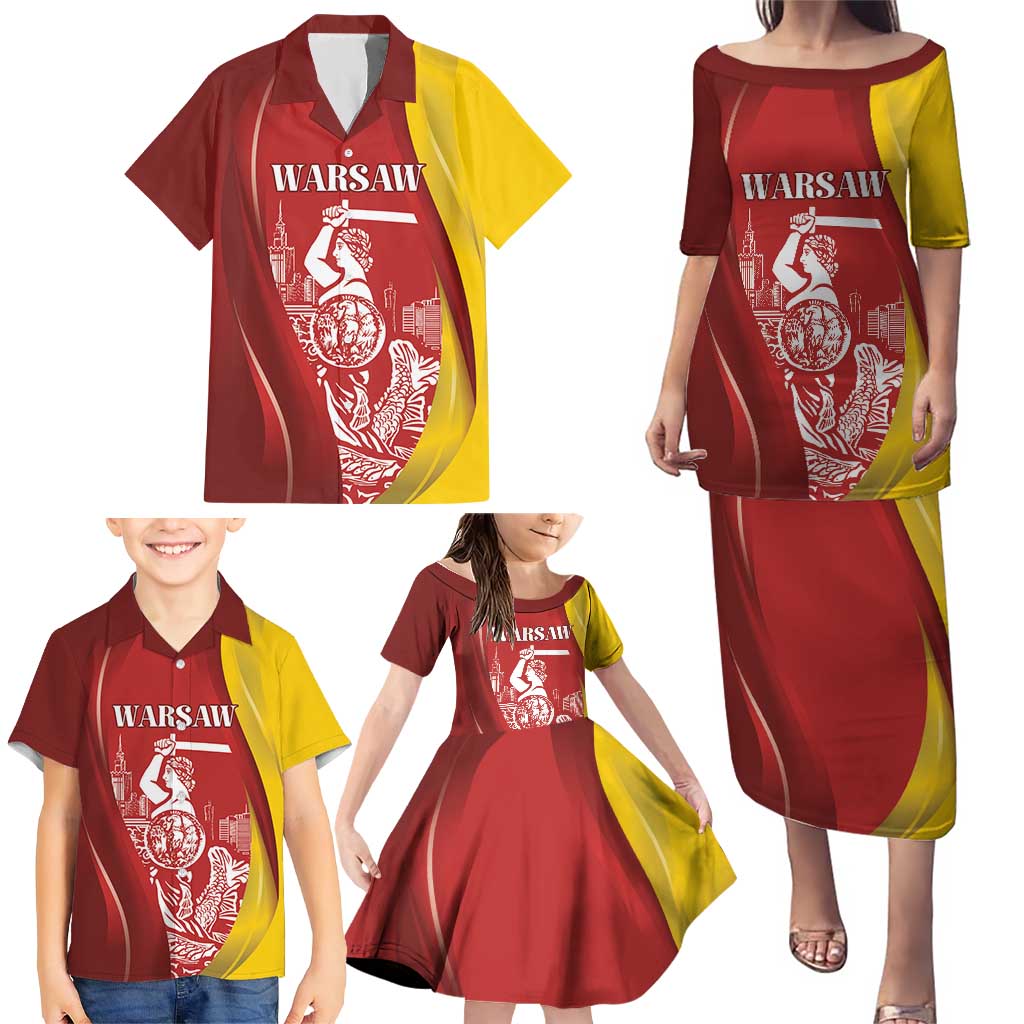 Warsaw Capital of Poland Personalized Family Matching Puletasi and Hawaiian Shirt Syrenka Warszawska Sporty Style