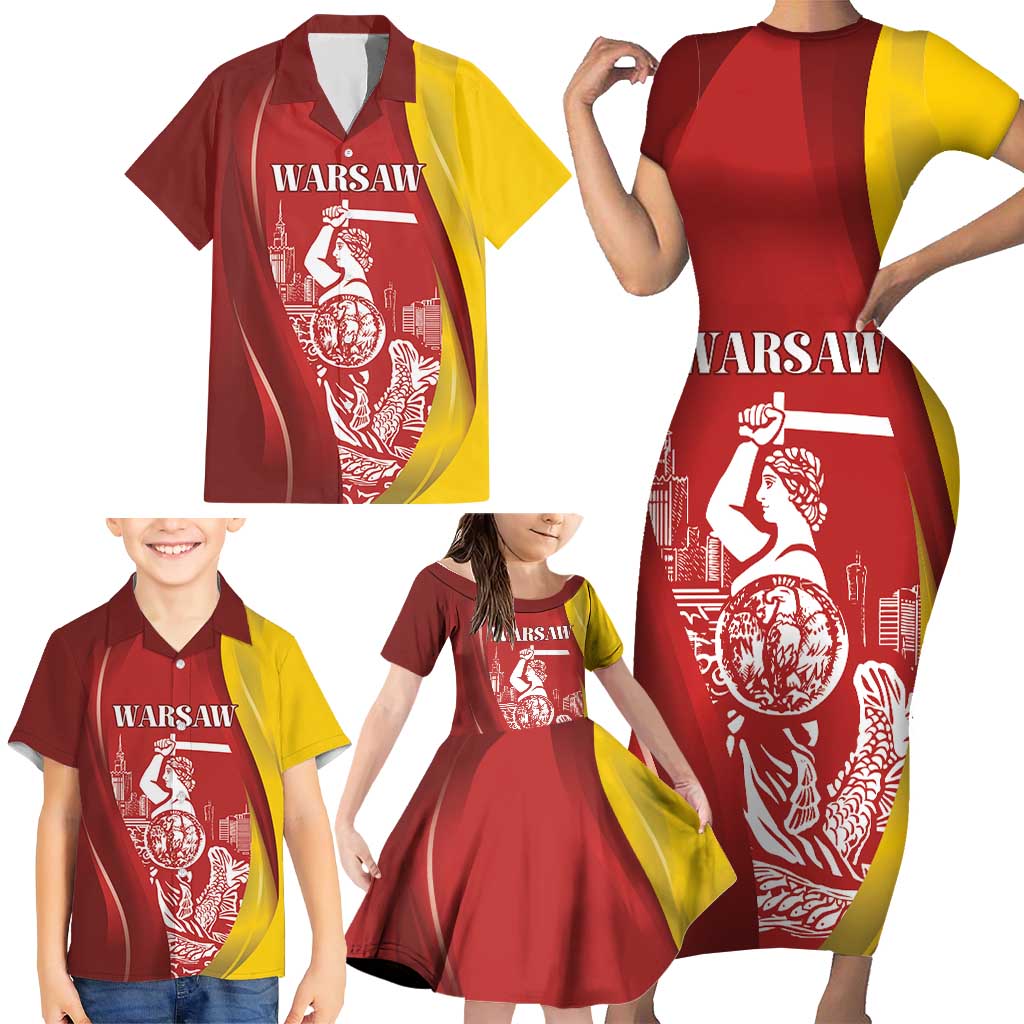 Warsaw Capital of Poland Personalized Family Matching Short Sleeve Bodycon Dress and Hawaiian Shirt Syrenka Warszawska Sporty Style