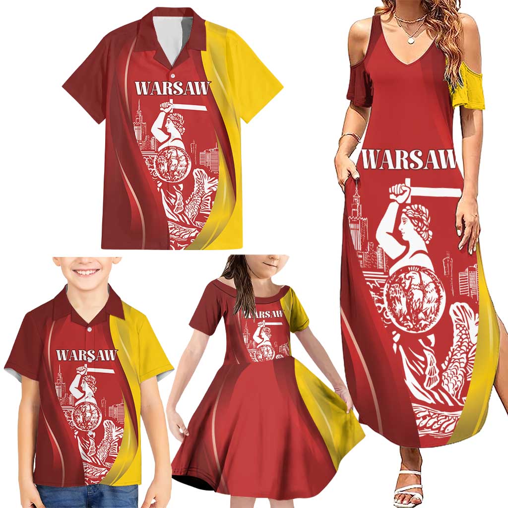 Warsaw Capital of Poland Personalized Family Matching Summer Maxi Dress and Hawaiian Shirt Syrenka Warszawska Sporty Style