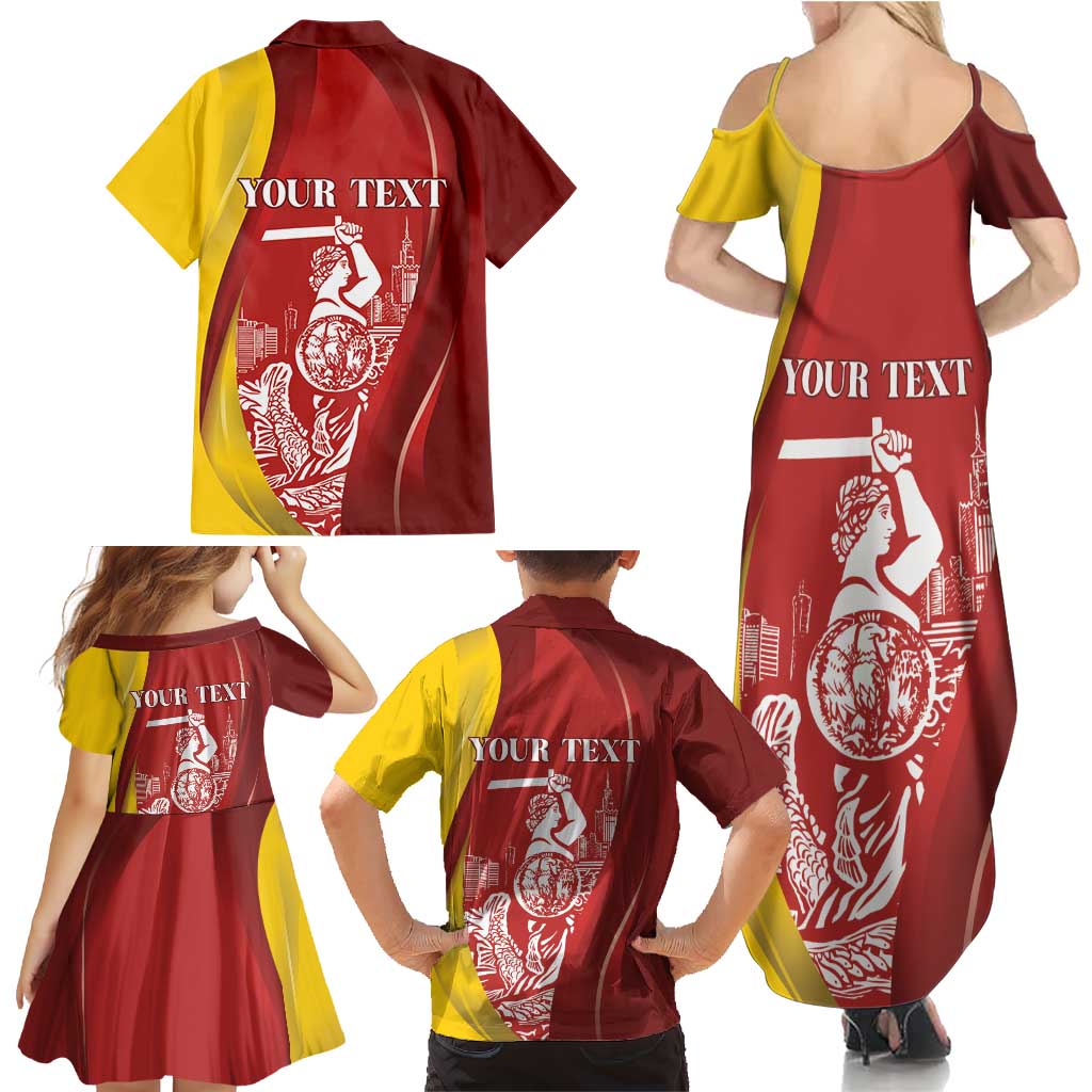 Warsaw Capital of Poland Personalized Family Matching Summer Maxi Dress and Hawaiian Shirt Syrenka Warszawska Sporty Style