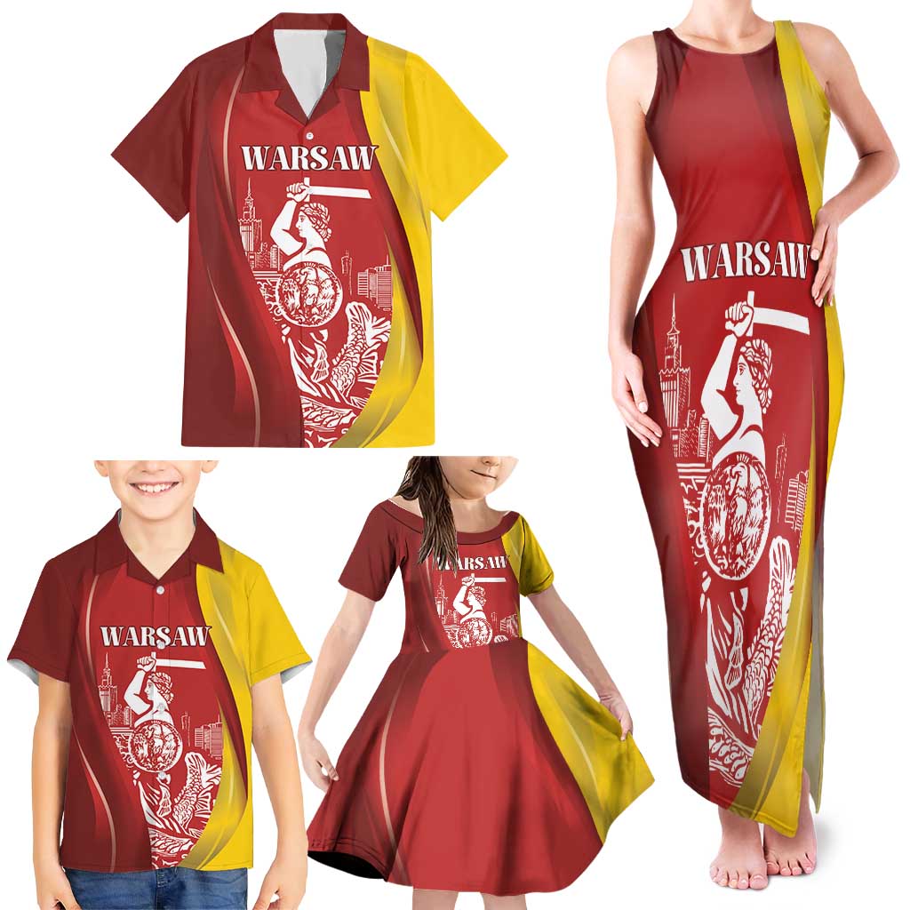 Warsaw Capital of Poland Personalized Family Matching Tank Maxi Dress and Hawaiian Shirt Syrenka Warszawska Sporty Style