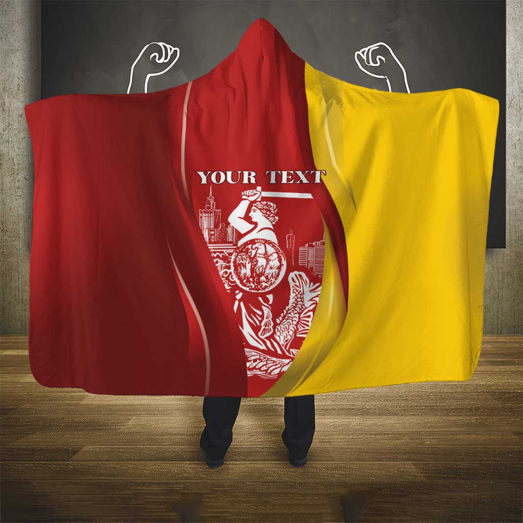 Warsaw Capital of Poland Personalized Hooded Blanket Syrenka Warszawska Sporty Style