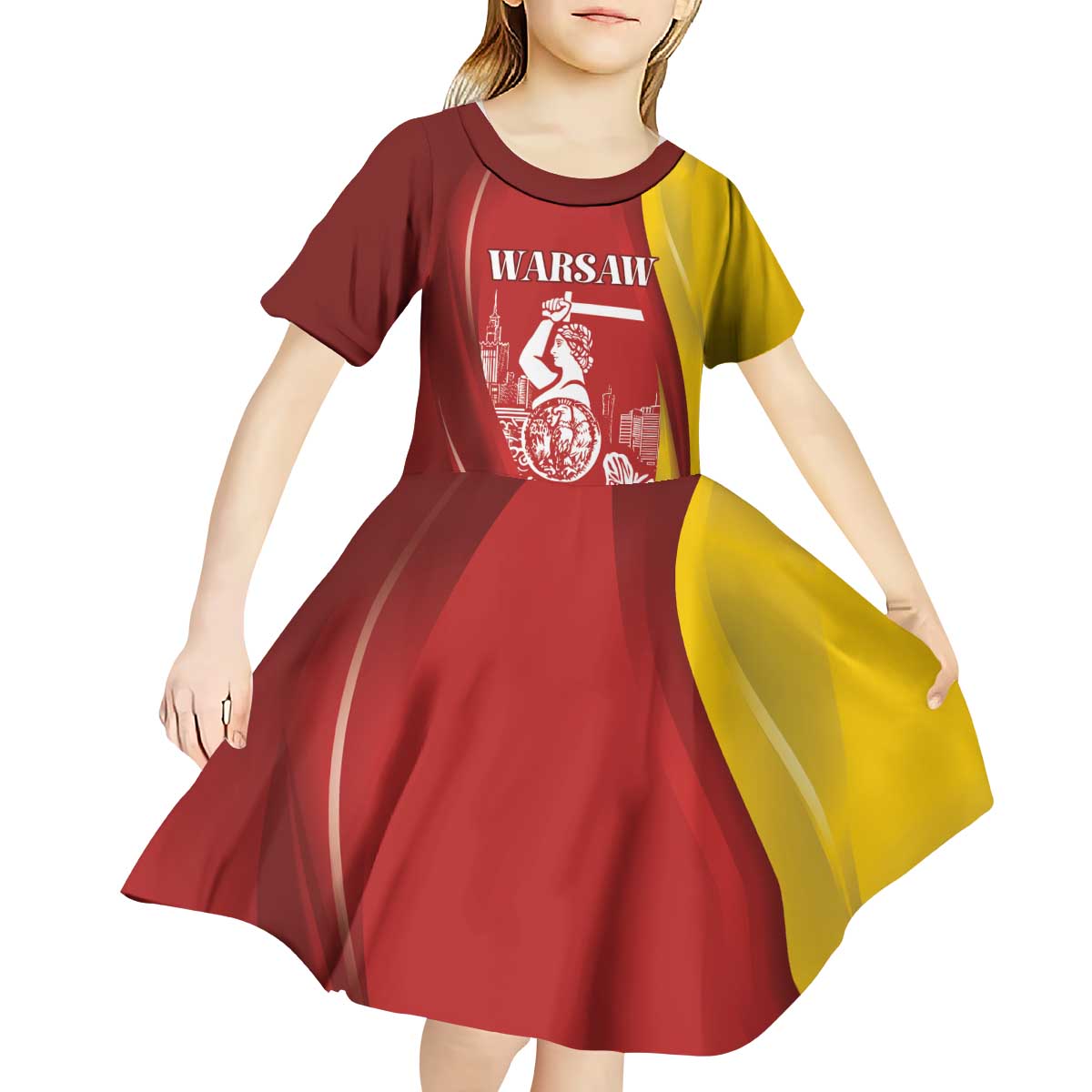 Warsaw Capital of Poland Personalized Kid Short Sleeve Dress Syrenka Warszawska Sporty Style