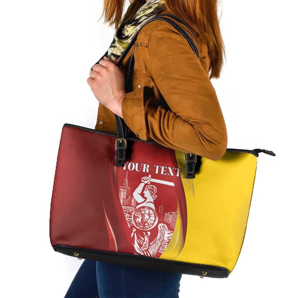 Warsaw Capital of Poland Personalized Leather Tote Bag Syrenka Warszawska Sporty Style