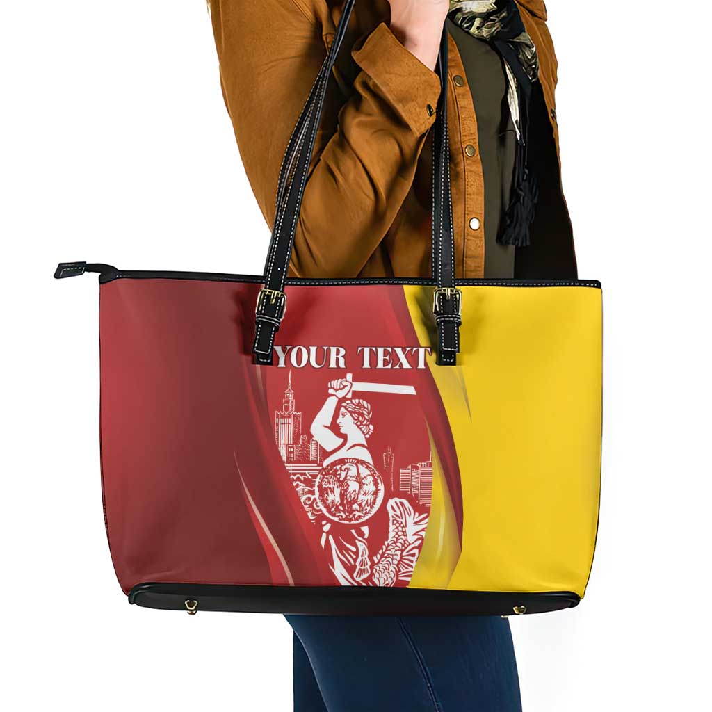 Warsaw Capital of Poland Personalized Leather Tote Bag Syrenka Warszawska Sporty Style