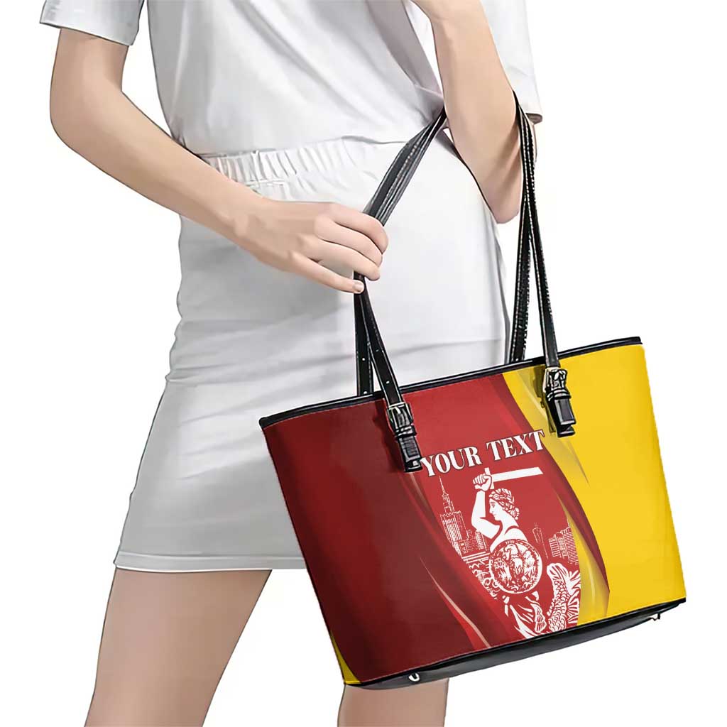 Warsaw Capital of Poland Personalized Leather Tote Bag Syrenka Warszawska Sporty Style