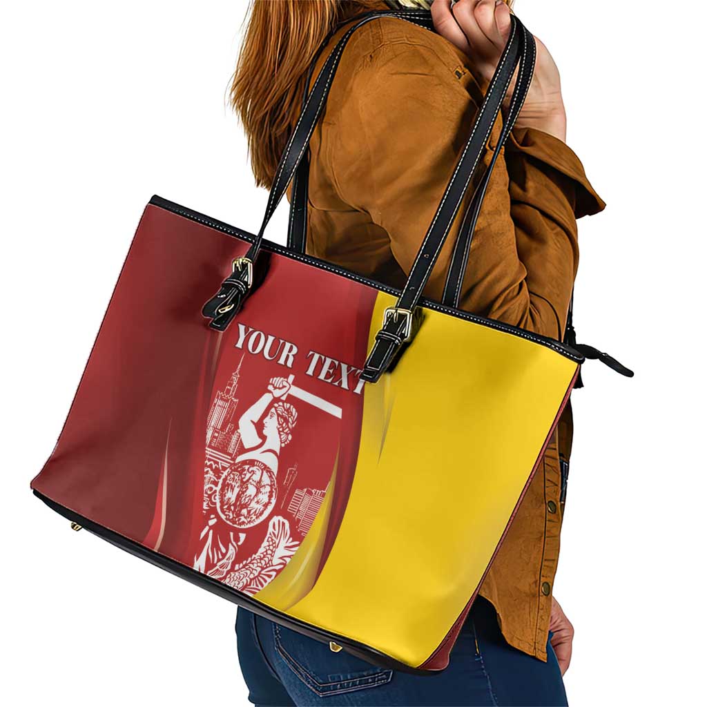 Warsaw Capital of Poland Personalized Leather Tote Bag Syrenka Warszawska Sporty Style