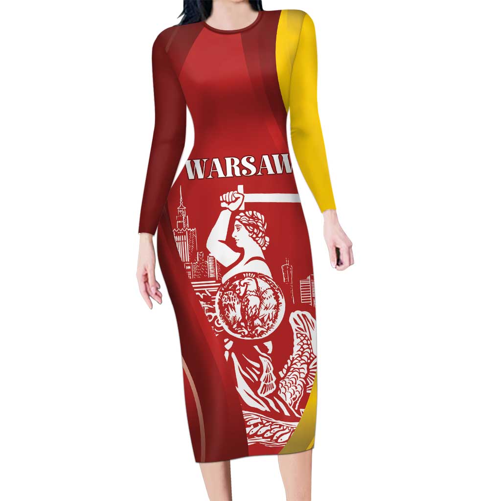 Warsaw Capital of Poland Personalized Long Sleeve Bodycon Dress Syrenka Warszawska Sporty Style
