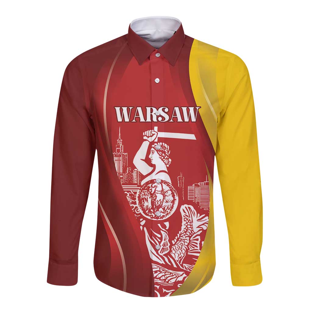 Warsaw Capital of Poland Personalized Long Sleeve Button Shirt Syrenka Warszawska Sporty Style