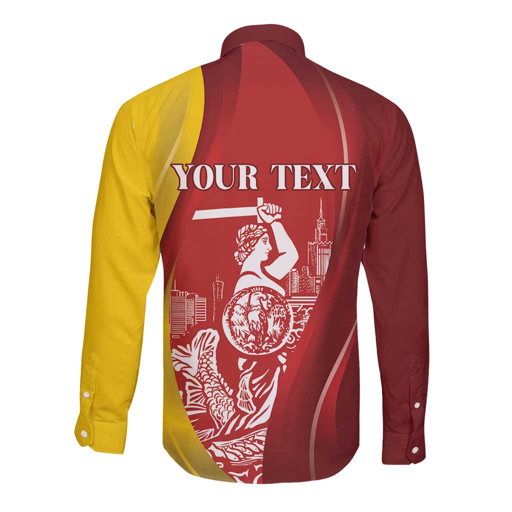 Warsaw Capital of Poland Personalized Long Sleeve Button Shirt Syrenka Warszawska Sporty Style
