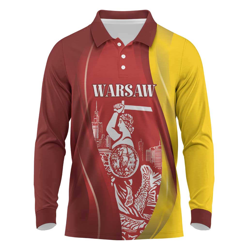 Warsaw Capital of Poland Personalized Long Sleeve Polo Shirt Syrenka Warszawska Sporty Style