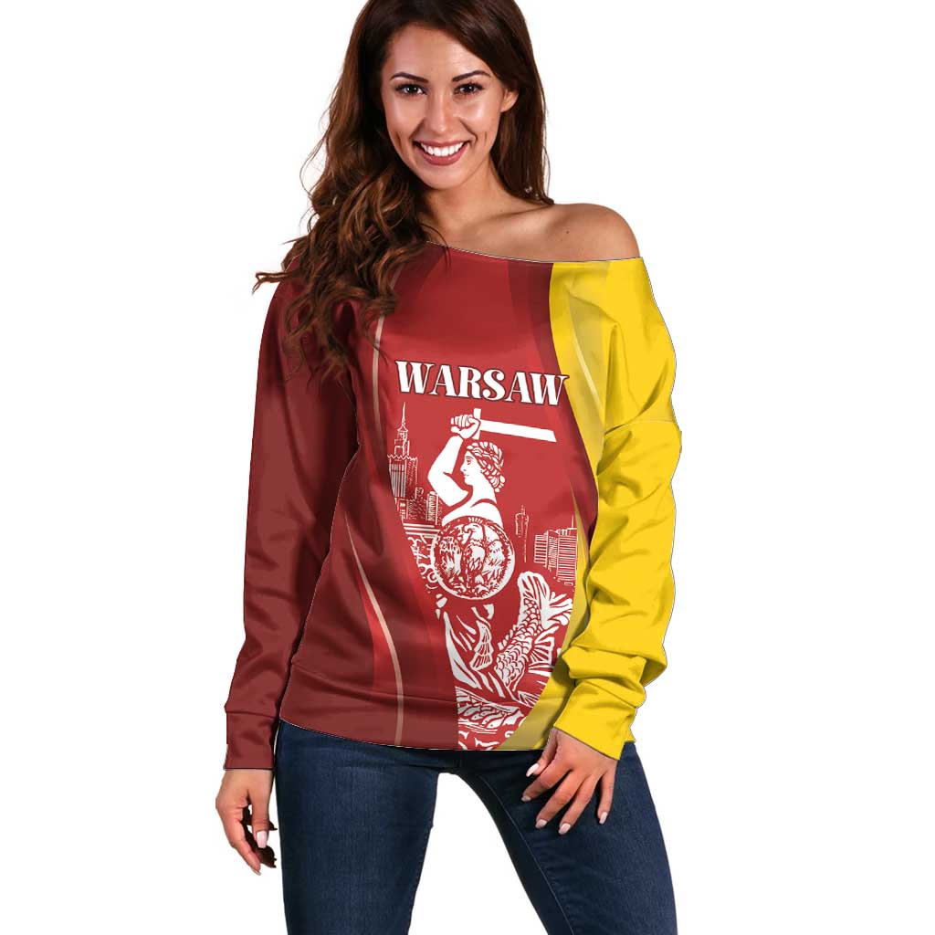 Warsaw Capital of Poland Personalized Off Shoulder Sweater Syrenka Warszawska Sporty Style