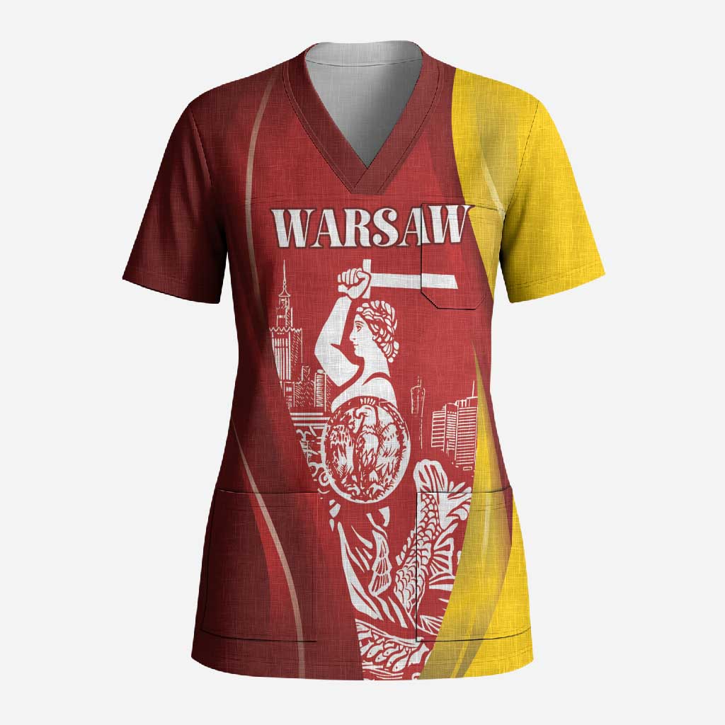 Warsaw Capital of Poland Personalized Scrub Top Syrenka Warszawska Sporty Style
