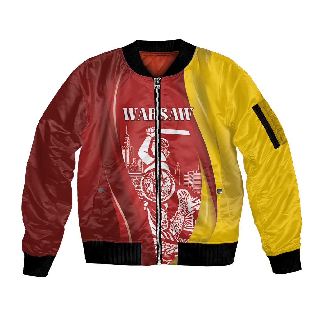 Warsaw Capital of Poland Personalized Sleeve Zip Bomber Jacket Syrenka Warszawska Sporty Style