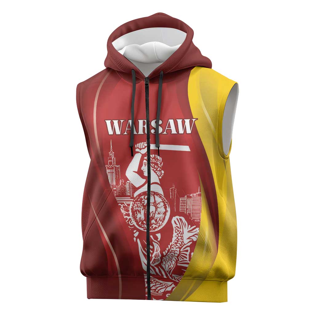 Warsaw Capital of Poland Personalized Sleeveless Zip Hoodie Syrenka Warszawska Sporty Style