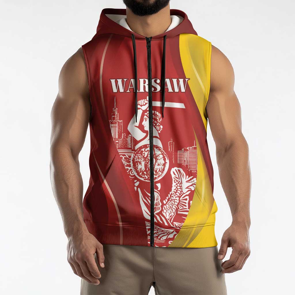 Warsaw Capital of Poland Personalized Sleeveless Zip Hoodie Syrenka Warszawska Sporty Style