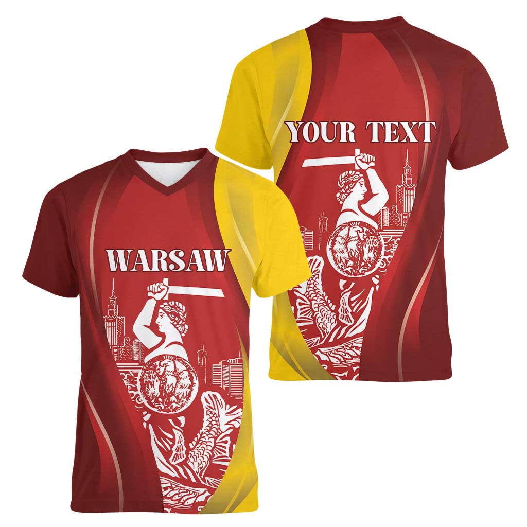 Warsaw Capital of Poland Personalized Women V-Neck T-Shirt Syrenka Warszawska Sporty Style
