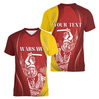 Warsaw Capital of Poland Personalized Women V-Neck T-Shirt Syrenka Warszawska Sporty Style