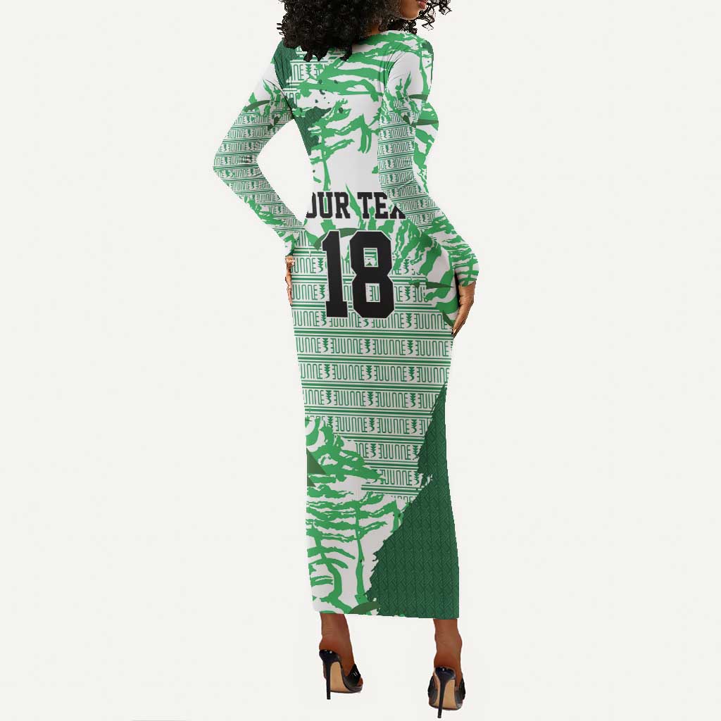 Custom Nigeria Fooball Long Sleeve Bodycon Dress Super Eagles National Pride