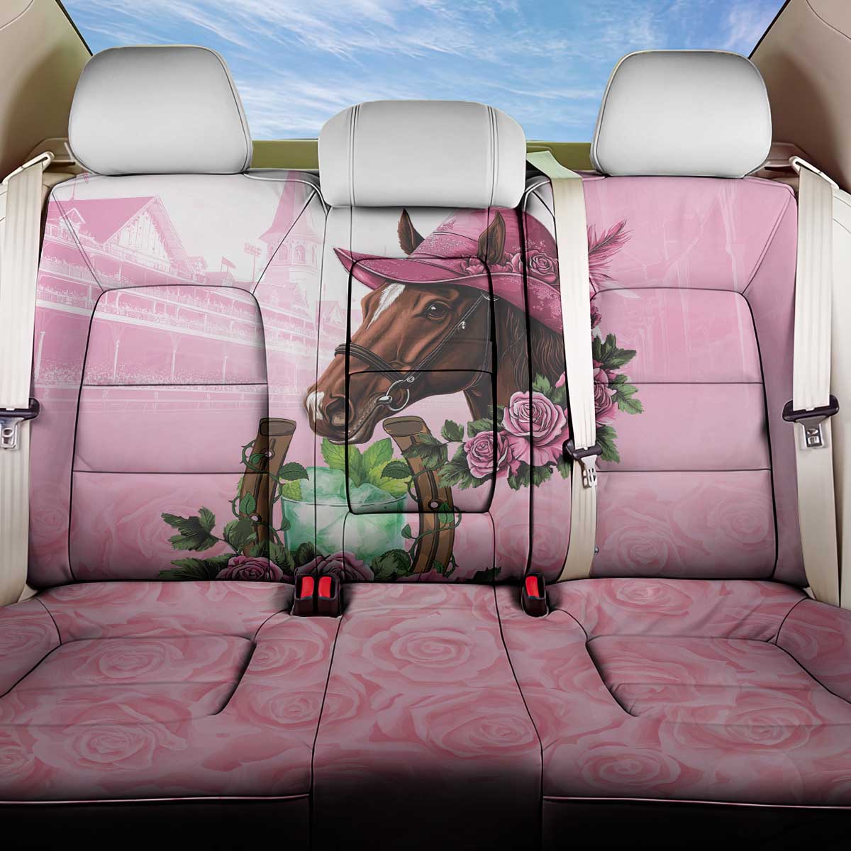 Kentucky Horse Racing Back Car Seat Cover Mint Julep Cocktail