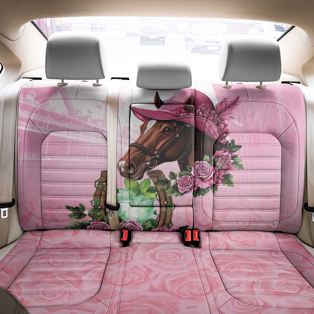 Kentucky Horse Racing Back Car Seat Cover Mint Julep Cocktail
