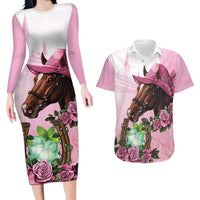 Kentucky Horse Racing Couples Matching Long Sleeve Bodycon Dress and Hawaiian Shirt Mint Julep Cocktail