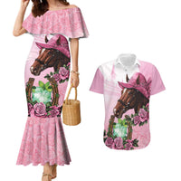 Kentucky Horse Racing Couples Matching Mermaid Dress and Hawaiian Shirt Mint Julep Cocktail