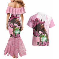Kentucky Horse Racing Couples Matching Mermaid Dress and Hawaiian Shirt Mint Julep Cocktail