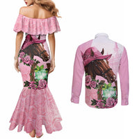 Kentucky Horse Racing Couples Matching Mermaid Dress and Long Sleeve Button Shirt Mint Julep Cocktail