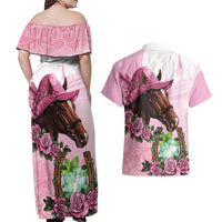 Kentucky Horse Racing Couples Matching Off Shoulder Maxi Dress and Hawaiian Shirt Mint Julep Cocktail