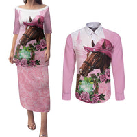 Kentucky Horse Racing Couples Matching Puletasi and Long Sleeve Button Shirt Mint Julep Cocktail