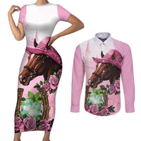 Kentucky Horse Racing Couples Matching Short Sleeve Bodycon Dress and Long Sleeve Button Shirt Mint Julep Cocktail