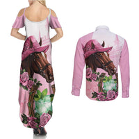 Kentucky Horse Racing Couples Matching Summer Maxi Dress and Long Sleeve Button Shirt Mint Julep Cocktail